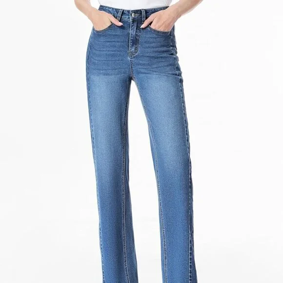 Versatile Women's High Waisted Raw Hem Wide Leg Jeans - Fashion Staple Size 8